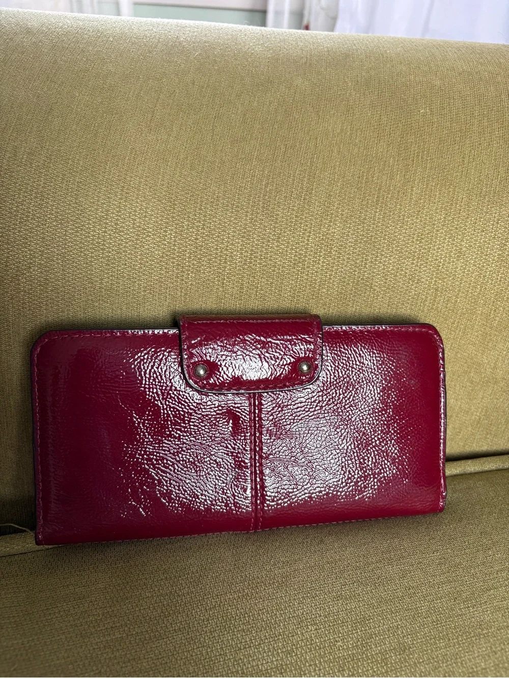 Coach Patent Leather Accordion Wallet - Burgundy